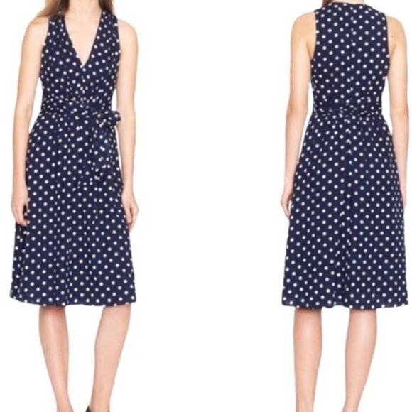 J. Crew Women's‎ Blue Elinor Dress Polka Dot Dress Cotton Linen Blend 12 - Picture 1 of 10